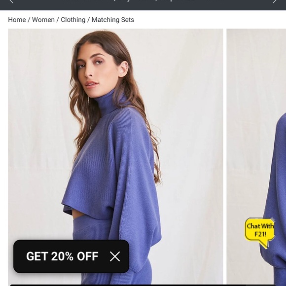 Forever 21 knit blue crop sweater too small nwt turtleneck - Picture 4 of 7